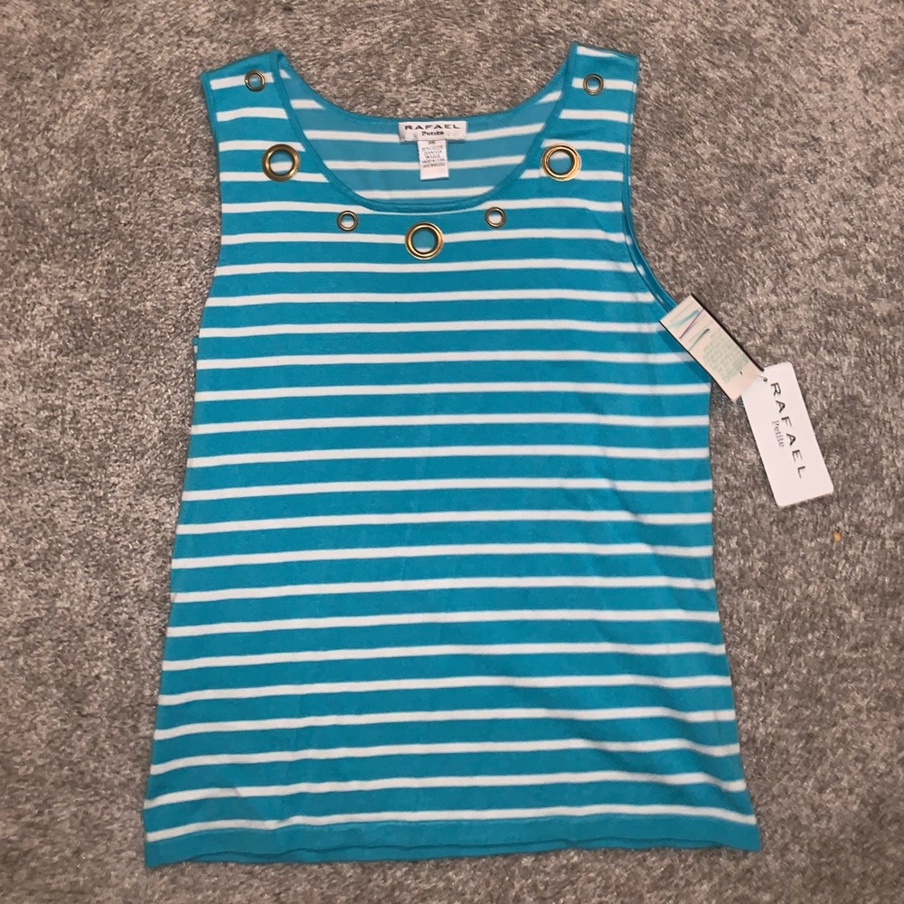 BRAND NWT Rafael Petite Blue & White tanktop sz PS - Picture 4 of 13
